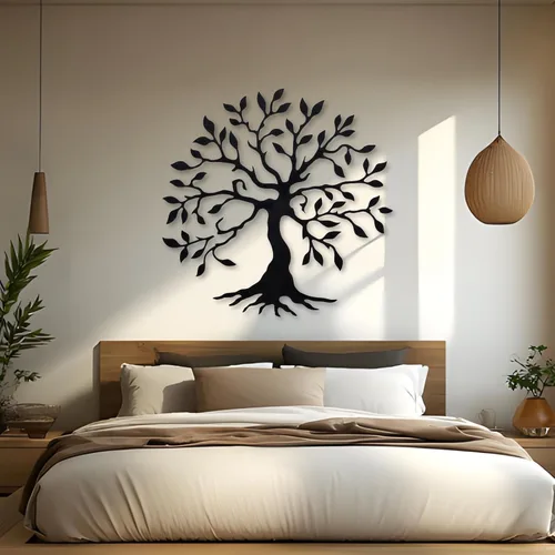 Vista 2 de Kuestboy Arte de pared de metal con árbol de la vida, árbol de la vida, decoración de metal negro, árbol genealógico, decoración de pared