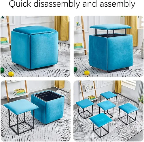 Vista 6 de WAYUTO Cubo de asiento 5 en 1 con ruedas giratorias, apilable para sofá, silla, taburete otomano anidable, reposapiés movible, silla de tocador