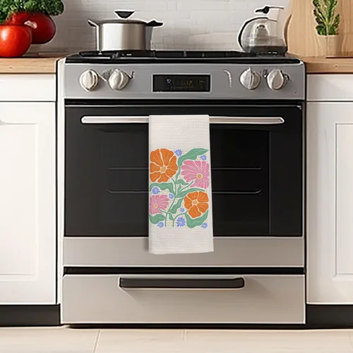 Vista 5 de Toallas de cocina bohemias con diseño floral, estilo retro de los años 70, diseño de flores bohemias decorativas para baño, toallas de cocina