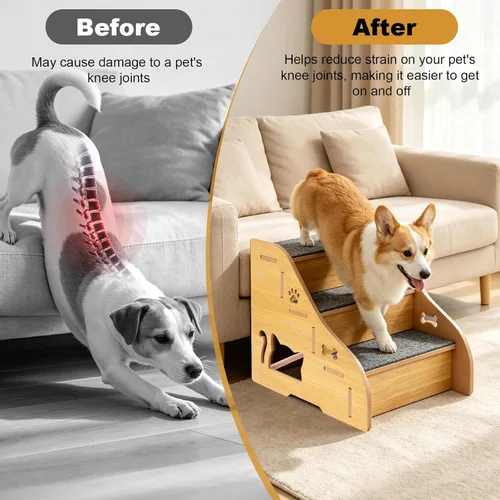 Vista 6 de Escaleras de madera para mascotas, rampa de escalones para perros