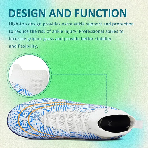 Vista 2 de CBUSTER Tacos de fútbol para hombre y mujer, zapatos de fútbol para interiores y exteriores, para niño grande AGFG