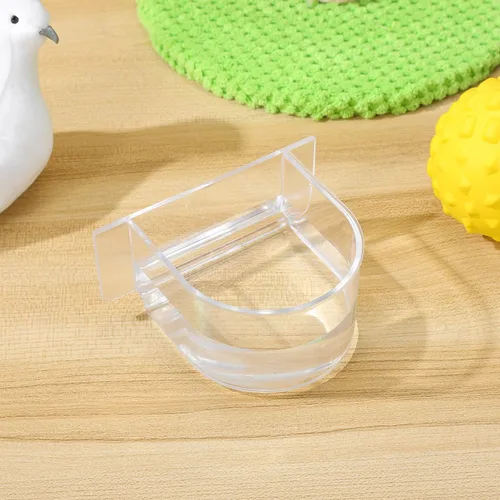 Vista 7 de Comedero de alimentos para jaula de pájaros, 2 piezas: tazas de agua de semicírculo grueso transparente – Caja de recipiente de platos pequeños