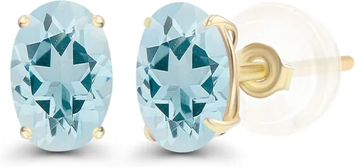 Vista 13 de Aretes de plata de ley 925 maciza chapados en oro de 0.276 x 0.197 in ovalados con piedra natal genuina para mujer, aretes de tuerca con piedras