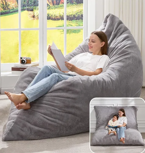 Vista 35 de Hobestluk Adult Bean Bag Chair 3 in 1 Convertible Large Bean Bag Sofa Ash Grey