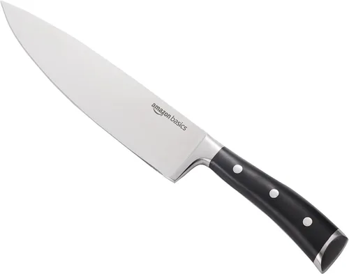 Vista 7 de Amazon Basics Cuchillo de chef clásico de acero inoxidable de 8 pulgadas con espiga completa y tres remaches, plateado