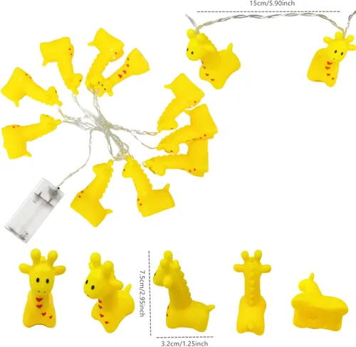Vista 8 de Guirnalda de luces de jirafa que funcionan con pilas, luces de noche de animales, luces de hadas para decoración de dormitorio de niños, cumpleaños
