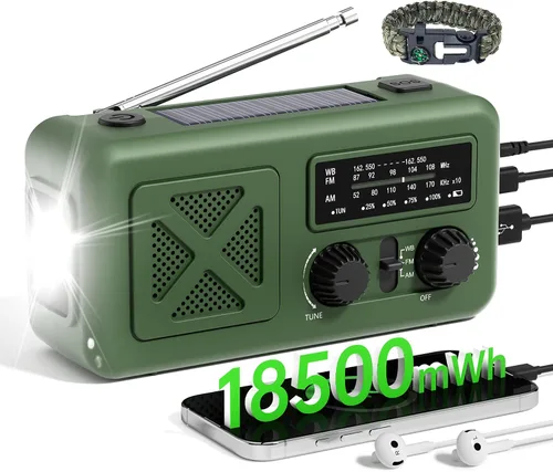 Vista 11 de Radio de emergencia con manivela solar, 10000 mAh/37000 mWh, radio meteorológica de emergencia, radios solares de manivela con NOAA/AM/FM, linterna