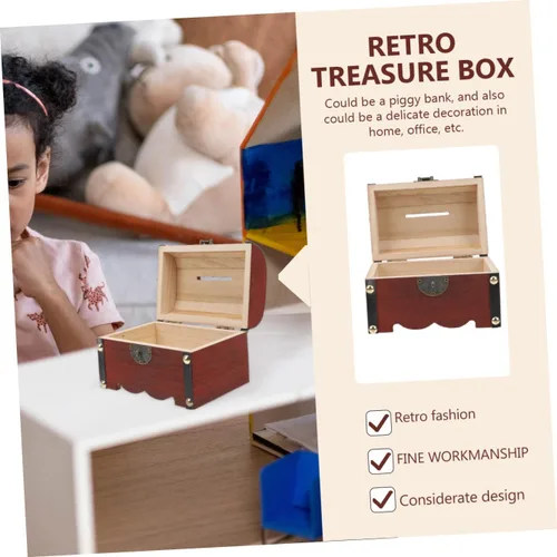 Vista 4 de Caja de almacenamiento de madera con cerradura de casillero, 1 unidad, caja de madera de ahorro, alcancía para niños, caja de alcancía para niños