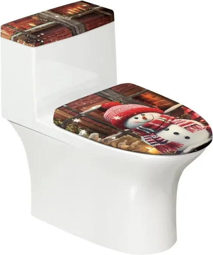 Vista 20 de Tapa de inodoro y tapa de tanque de cane Candy - Estampado de copo de nieve, elastano elástico lavable, decoración de Año Nuevo