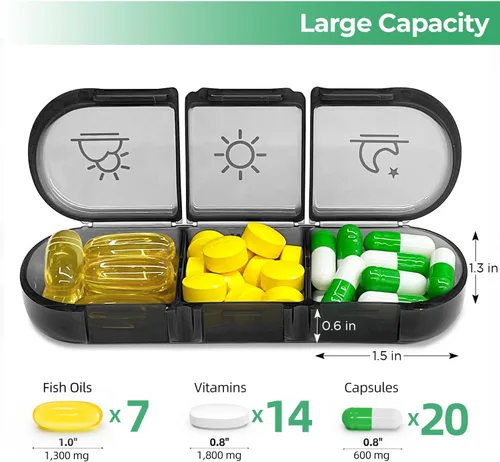 Vista 2 de PULIV Organizador semanal de píldoras 3 veces al día, pastillero portátil de viaje de 7 días con grandes contenedores de píldoras, estuche a prueba