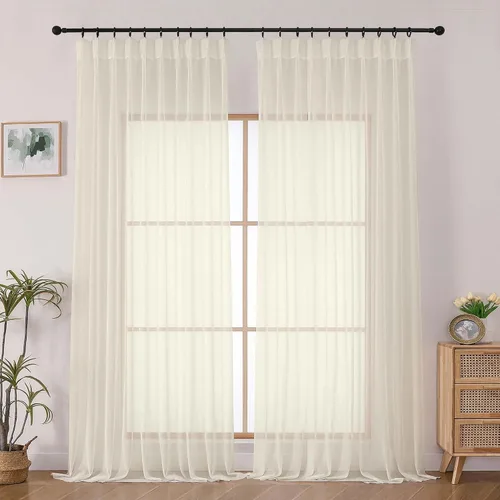 Vista 14 de OWENIE - Cortinas semitraslúcidas con plisado de pellizco blanco de 96 pulgadas de largo para dormitorio y sala de estar, cortinas modernas de aire