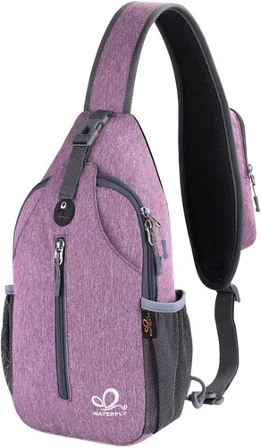 Vista 157 de Waterfly - Mochila cruzada tipo bandolera para viajes y caminatas, bolsa de pecho, Gris, talla única