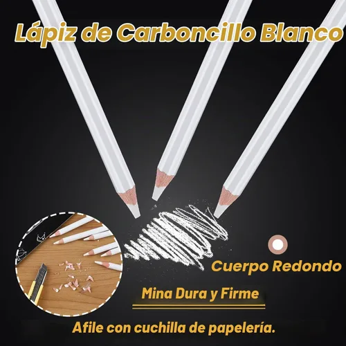 Vista 3 de Dyvicl Juego de 6 lápices de carbón blanco para dibujar, dibujo, sombreado, mezcla