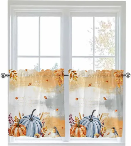 Vista 105 de Cortinas de cocina de Navidad, cenefa semitransparente ajustable con lazo, muñeco de nieve, copo de nieve, bolsillo para barra, tratamiento