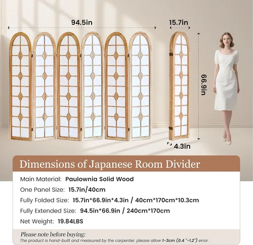 Vista 4 de 6 Panel Room Divider, Folding Shoji Screen, Natural