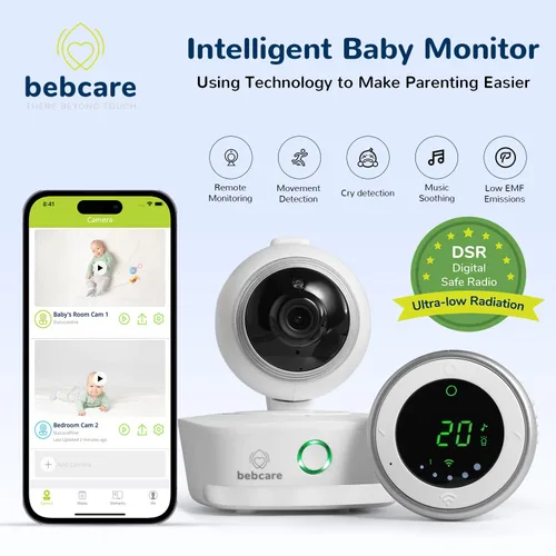 Vista 7 de Bebcare iQ - Monitor inteligente HD para bebés: video Full HD 1080p, panorámica e inclinación, sensor de temperatura, alerta de movimiento y sonido