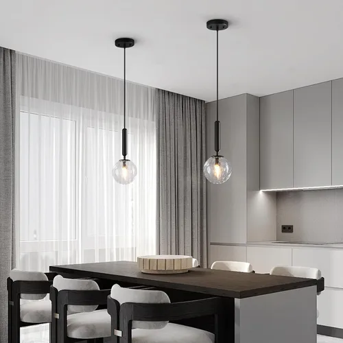 Vista 3 de Lámpara Colgante Negra Moderna Accesorio de Luz Colgante para Isla de Cocina de Mediados de Siglo con Lámpara Colgante de Globo Iluminación Colgante
