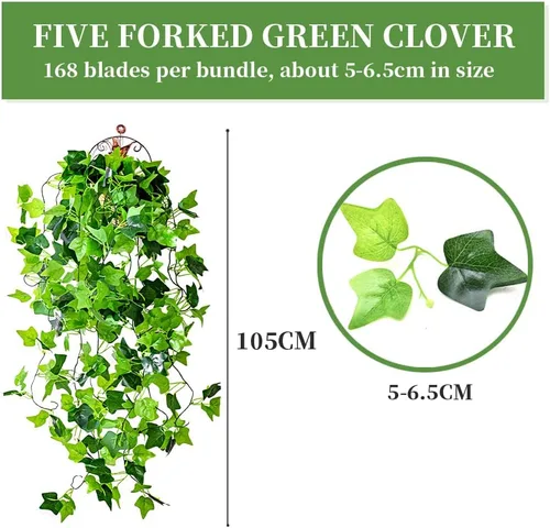 Vista 2 de 3 plantas colgantes artificiales de hojas de enredadera, planta colgante falsa de 3.44 pies, 5 plantas de vid falsas bifurcadas para pared