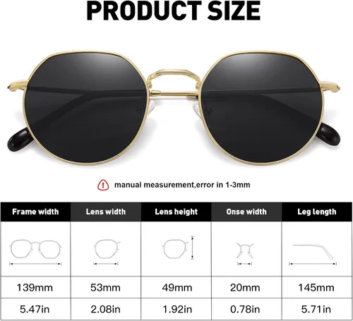 Vista 4 de Fozono Polygon Polarized Sunglasses for Women Men Round Retro Classic Sun Glasses UV400 Protective