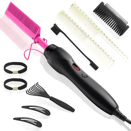 Vista 13 de Peine Eléctrico Caliente Alisador de Cabello Peine de Prensado con Calor Rizador Plancha Plana Cepillo Alisador de Cabello para Negro Natural, Peine
