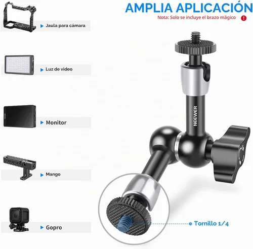 Vista 3 de NEEWER Brazo mágico de fricción articulado ajustable de 15 cm con tornillo de 1/4 en ambos extremos, compatible con jaula SmallRig, flash/luz