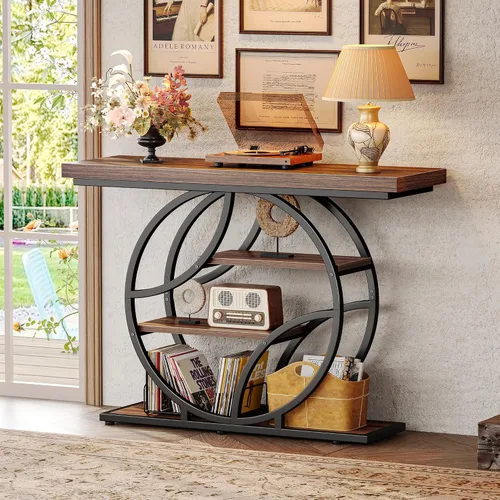 Vista 9 de Huuger 41.3 Inch Entryway Table, Modern Console Sofa Table, Accent Table with Shelves, for Entry, Hallway, Entrance, Foyer, O-Shaped Metal Frame