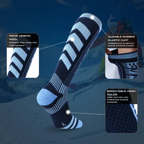Vista 3 de SANYIYIBA 2 pares de calcetines de esquí de lana merina profesional para deportes de invierno, esquí, patinaje, senderismo, escalada, snowboard