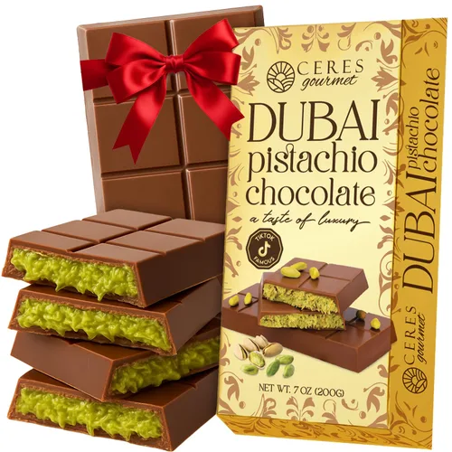 Vista 11 de Ceres Gourmet Barra de chocolate oscuro Dubai Pistachio Knafeh 7 oz