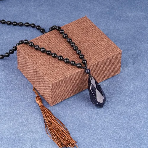 Vista 3 de Collar de obsidiana negra con dije de protección con cadena de cuentas extendida, collar de amuleto de piedra de cristal curativo para hombres