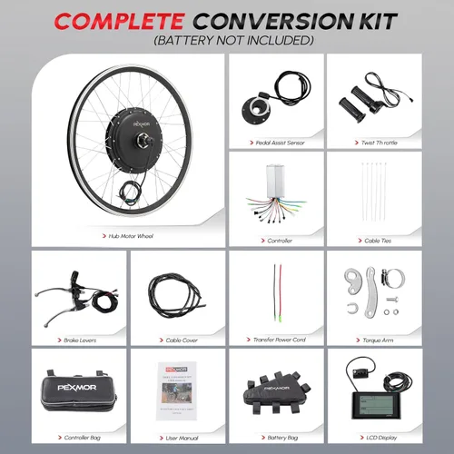 Vista 4 de PEXMOR Kit de conversión de bicicleta eléctrica, kit de conversión de bicicleta eléctrica de 36 V, 750 W, 24 pulgadas/20 pulgadas, rueda delantera