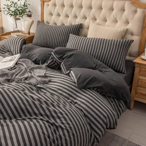 Vista 4 de PURE ERA Fundas de almohada de punto jersey 100% algodón tipo camiseta, súper suaves, cómodas, transpirables, juego de 2, estándar 20" x 26", rayas