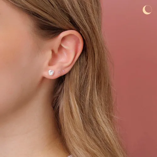 Vista 4 de Lumini Crystals Pendientes de tuerca de plata de ley 925 de 0.079in con piedra natal simulada para mujer, Plata de ley, Circonia cúbica