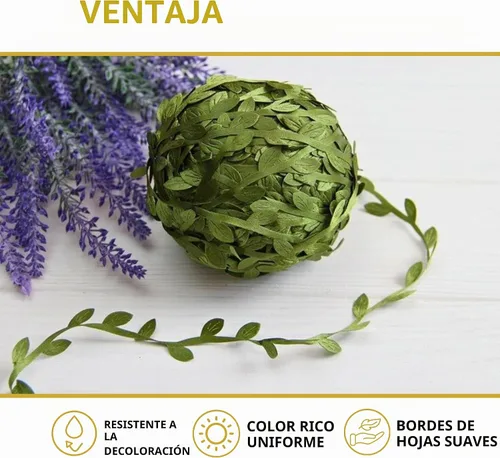 Vista 3 de Cinta de hojas de 20 yardas, rollo de cinta de hojas verdes, cinta de hojas verdes de 1 pulgada de ancho, cinta de corte de oliva artificial