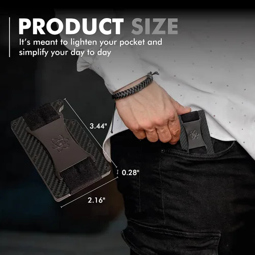 Vista 4 de ROSSM Cartera minimalista para hombre - Cartera delgada RFID para hombre - Cartera delgada de fibra de carbono y metal para tarjetas y dinero