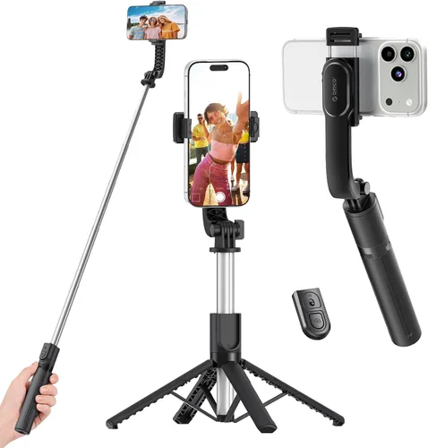 Vista 9 de ORICO Trípode portátil de aluminio para selfies, mini trípode de 26 pulgadas para iPhone, soporte extensible con control remoto inalámbrico