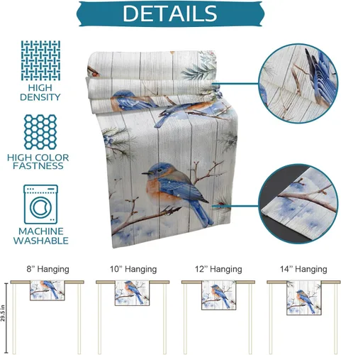 Vista 7 de Snowy Bird Table Runner-Cotton Linen-36 Inch Holiday Dresser Scarves, Christmas Farmhouse Wood Grain Berry Tablerunner for Kitchen Coffee/Dining