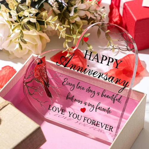 Vista 5 de Yulejo Regalo cardenal de feliz aniversario para mujeres, regalo de aniversario de boda acrílico para ella, él, pareja, esposa, marido, novia, novio