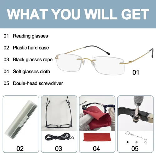 Vista 6 de OCCI CHIARI Gafas de lectura con bloqueo de luz azul para hombre, de titanio, sin marco, ligeras