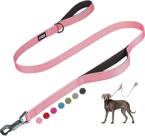 Vista 20 de Fida Correa resistente de 4 pies para perro con 2 cómodas asas acolchadas, asa de tráfico y gancho avanzado de fácil presión, correa reflectante