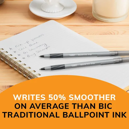 Vista 5 de BIC Bolígrafos Round Stic Grip Xtra Comfort, color negro, punta media (1.2 mm), paquete de 36 unidades, bolígrafos perfectos para escribir