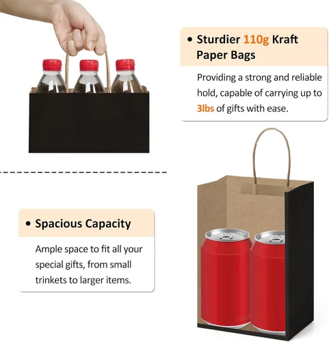 Vista 3 de BagDream Bolsas de papel kraft de 5.25 x 3 x 8 pulgadas, pequeñas bolsas de regalo de papel con asas a granel para recuerdos de fiesta, venta al por