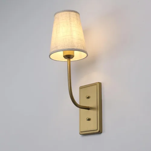Vista 8 de Aplique de pared de latón de granja, 1 luz, pantalla de tela de lino, lámpara de pared interior con cable para dormitorio, sala de estar, tocador
