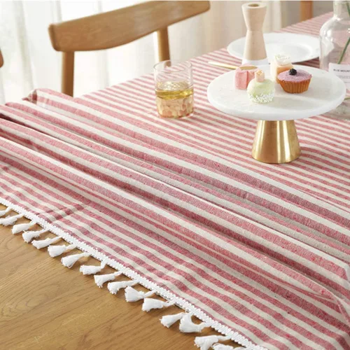 Vista 4 de Sandweek Mantel con borlas de algodón y lino, a prueba de polvo, para decoración de mesa de cocina y comedor