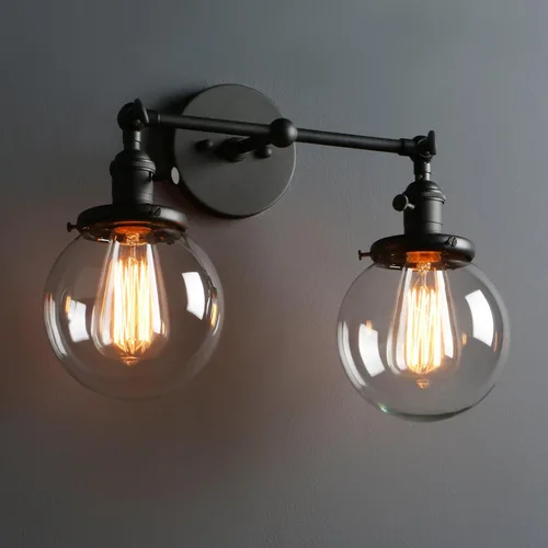 Vista 10 de Phansthy Lámpara de pared industrial vintage de 2 luces con doble pantalla de cristal de globo de 5.9 pulgadas (antiguo)