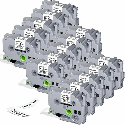 Vista 20 de TZe-251 - Recambio de cinta para etiquetadora de 0.945 in 0.94 compatible Negro sobre blanco