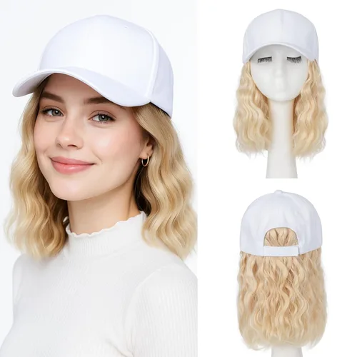 Vista 10 de SEGO - Peluca de gorra con pelo adjunto para mujer, gorra negra de béisbol con extensiones de pelo, gorra de béisbol larga y ondulada con ajuste