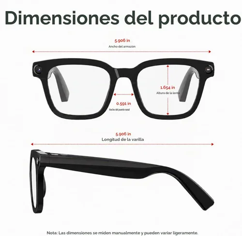 Vista 7 de AI Smart Glasses with Camera, 8MP HD Camera Glasses with Bluetooth