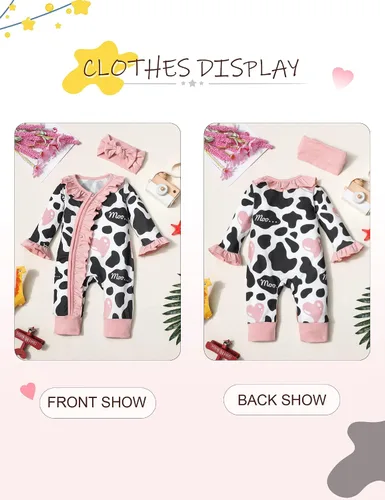 Vista 7 de Ropa de bebé recién nacida para bebé niña de manga larga con volantes y diadema