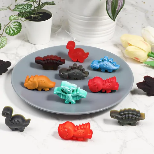 Vista 6 de Webake Moldes de silicona para caramelos de dinosaurio de 12 cavidades con forma de T-rex, Stegosaurus, triceratops, ideal para dulces, chocolate