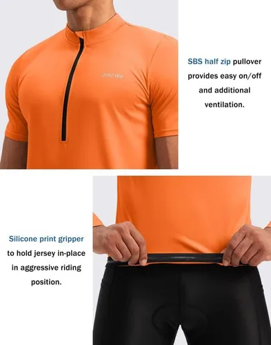 Vista 4 de Bikewa Men's Cycling Jersey Moisture Wicking Short Sleeve UPF Half Zip Bike Road Riding Biking Shirts for Men Zipper Pockets